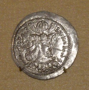 Portrait of Kirada, silver drachm, c. 360-380 CE, Kushano-Sasanian, central Asia, minted under Kirada - Mount Holyoke College Art Museum - DSC04573