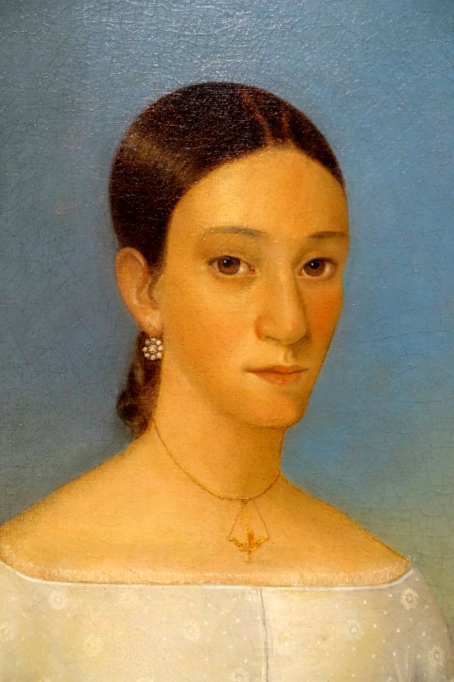 Portrait of a Young Woman in White, by Julien Hudson, detail, 1840, oil on canvas - Fogg Art Museum, Harvard University - DSC01965