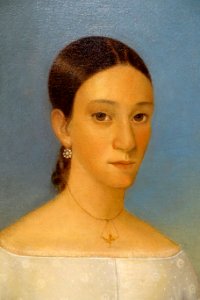 Portrait of a Young Woman in White, by Julien Hudson, detail, 1840, oil on canvas - Fogg Art Museum, Harvard University - DSC01965