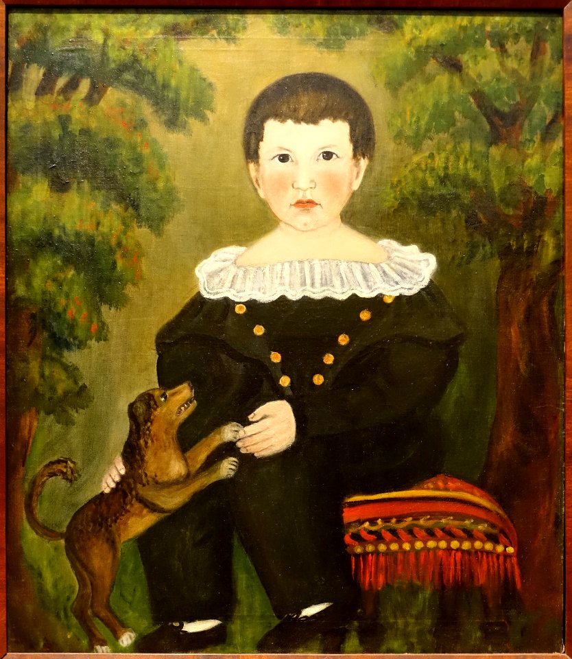 Portrait of a Boy with a Dog, by Ruth W. Shute, Milford, New Hampshire, 1833, oil on canvas - Currier Museum of Art - Manchester, NH - DSC07399