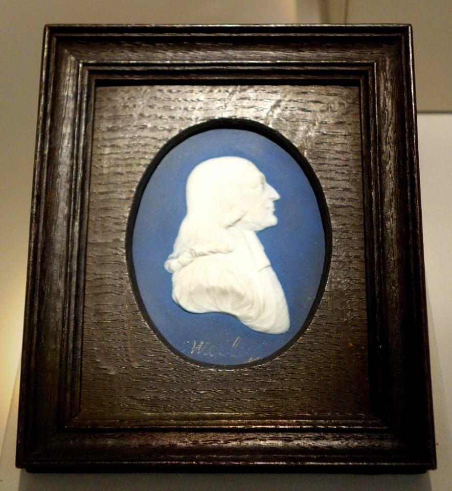 Portrait Medallion of John Wesley, Josiah Wedgwood and Sons, c. 1790, blue jasperware - Chazen Museum of Art - DSC01965