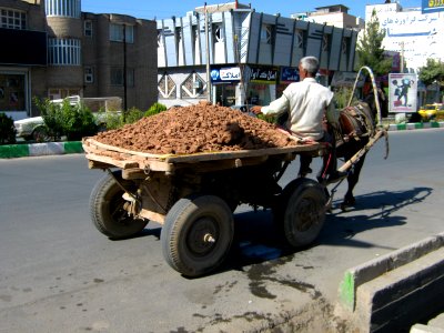 Portage horse - a man giving water to her horse with pail aside of Amir Kabir St - Nishapur 3