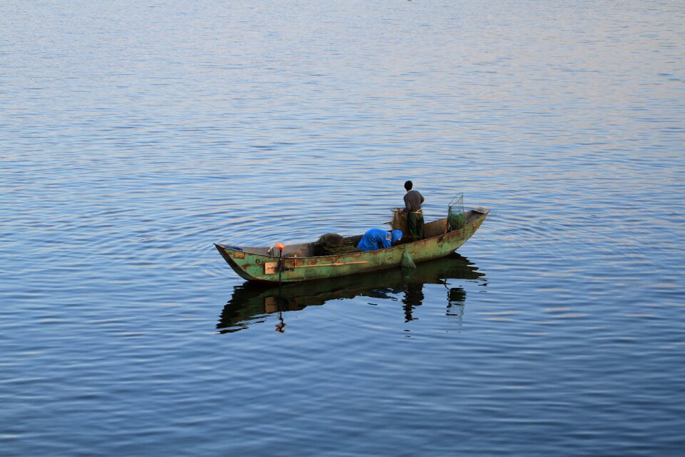 Fishing boats fishing blue morning