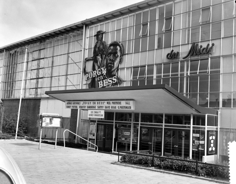 Premiere film Porgy en Bess in bioscoop Du Midi te Amsterdam Exterieur du Mid, Bestanddeelnr 911-6194