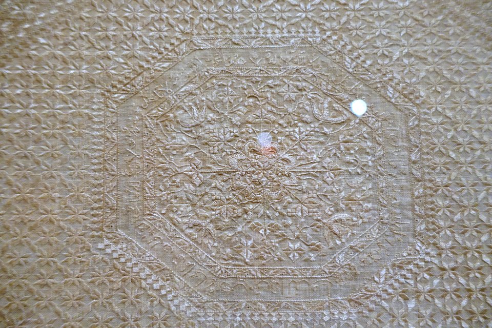 Prayer cloth, Iran, probably Tabriz, Qajar dynasty, 18th to 19th century AD, silk, cotton, view 2 - Textile Museum, George Washington University - DSC09725