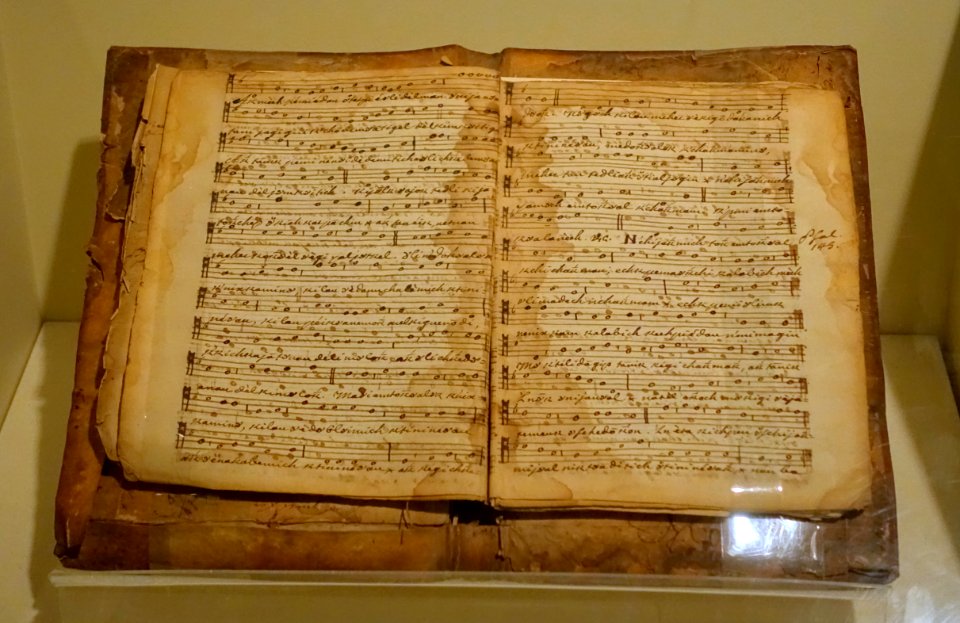 Prayer book in Micmac, probably by Pierre Maillard, 1700s, vellum, paper - Château Ramezay - Montreal, Canada - DSC07417
