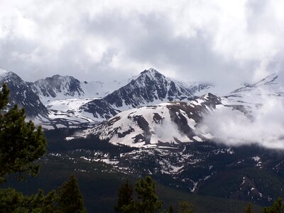 Snow landscape rocky mountains photo