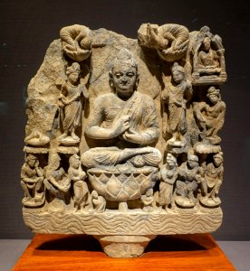 Preaching Buddha, Gandhara, Pakistan, Kushan dynasty, 200s AD, schist - Tokyo National Museum - Tokyo, Japan - DSC08652 photo