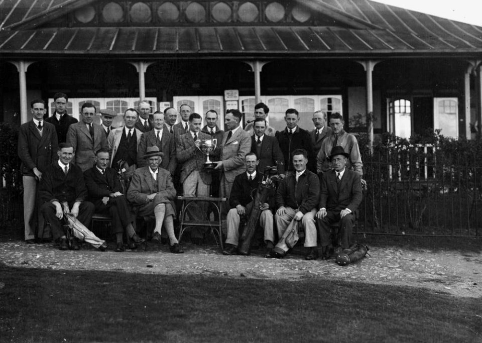 Presentation to a male golfer outside Llandrindo Wells Golf Club pavilion (1295082)