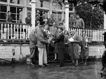 Presentation to a male golfer outside Llandrindod Wells Golf Club pavilion (1293785)