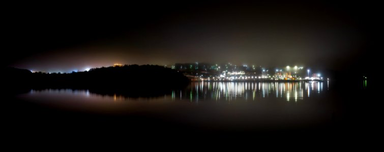 Preemraff Lysekil oil refinery on a foggy night photo