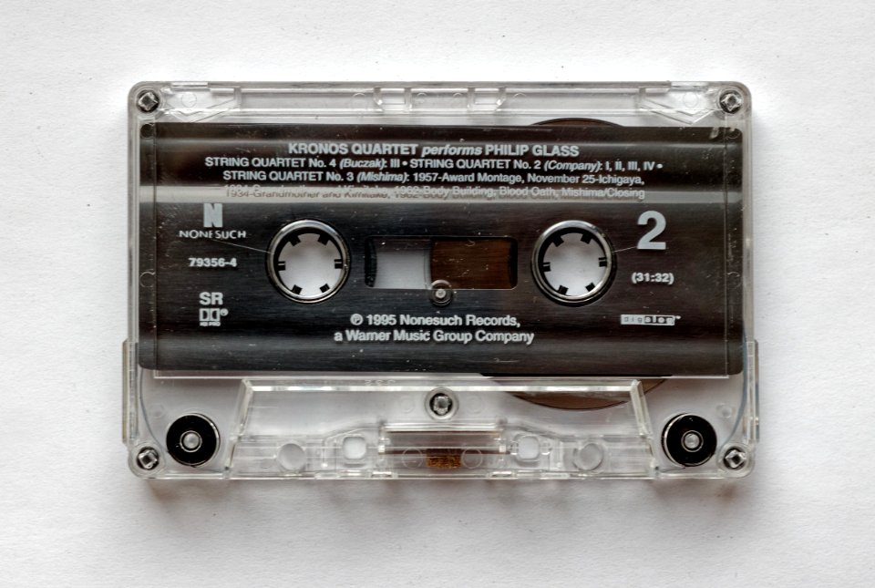 Prerecorded cassette (Kronos performs Glass) with Dolby SR and Digalog markings 01