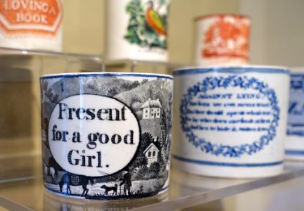 Present for a good Girl, mug for a child, Staffordshire, England, 1830-1860, glazed earthenware - Concord Museum - Concord, MA - DSC05770