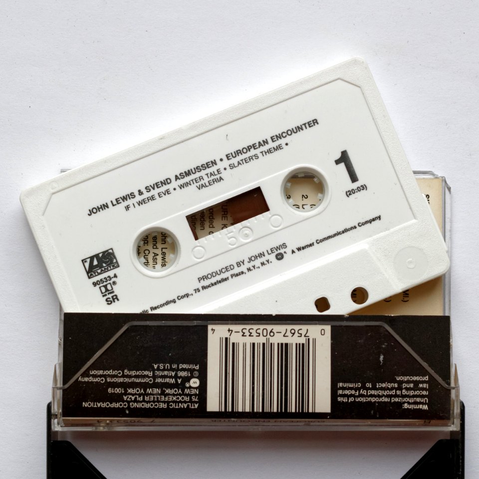 Prerecorded cassette (John Lewis and Svend Asmussen) with Dolby SR and HX marking 02