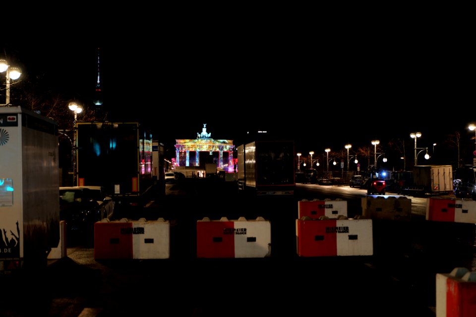 Preparation of ZDF new year TV show at Brandenburg gate 2020-12-30 22