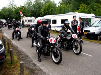 Preparation for the race, Velocette No95 & Norton No85