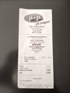 Rechnung bei Pizza+Pasta in Tübingen photo