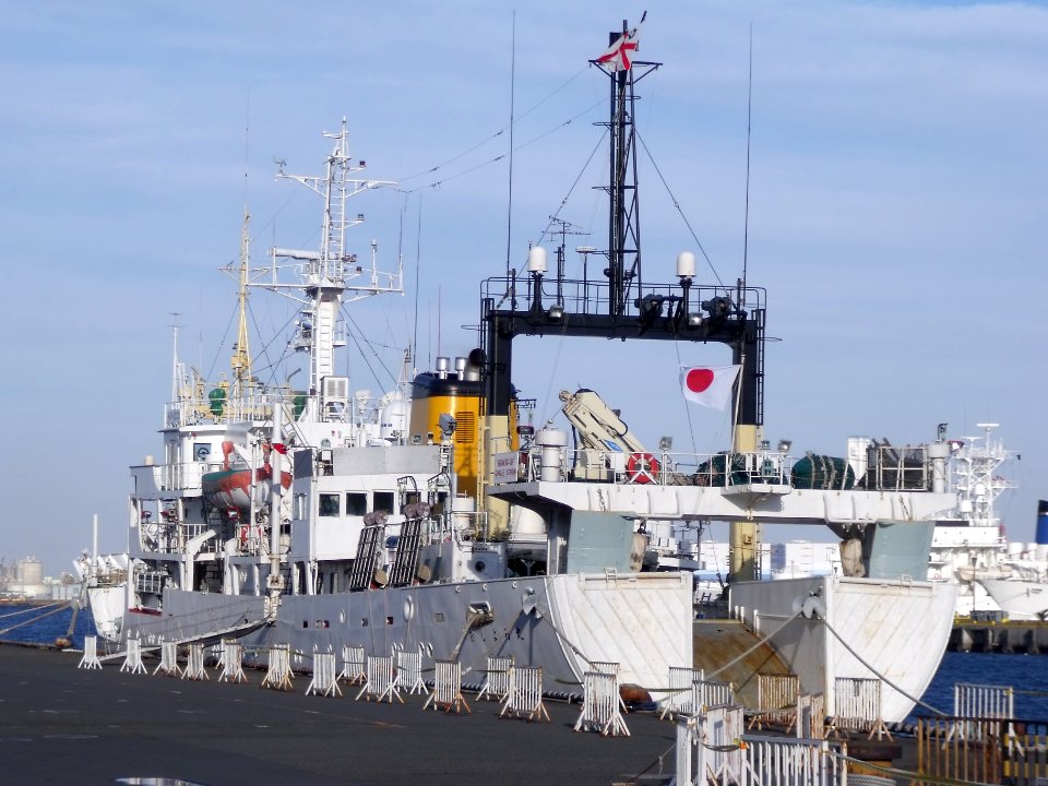 Rear view of OshoroMaru4 a fishery research and training vessel of School of Fisheries Sciences Hokkaido University