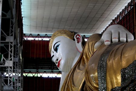 Reclining Buddha statue in Chaukhtatgyi Buddha temple Yangon Myanmar (9) photo