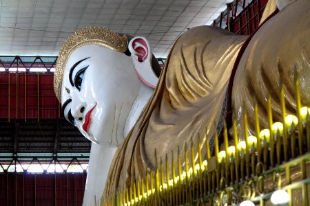 Reclining Buddha statue in Chaukhtatgyi Buddha temple Yangon Myanmar (1) photo
