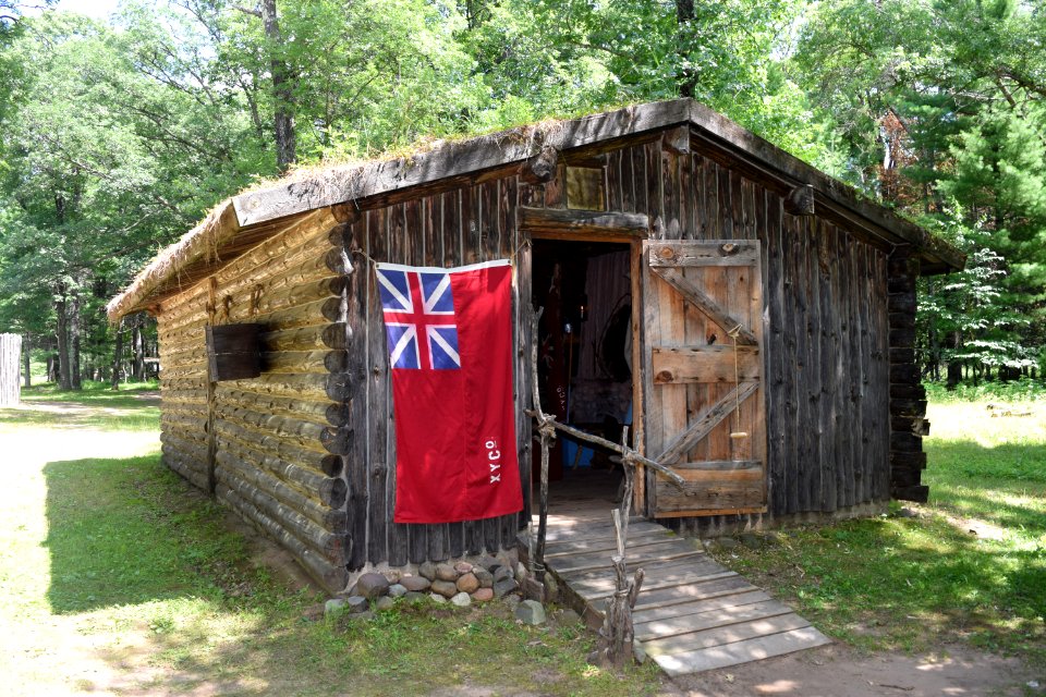 Reconstructed XY Company trading post, front, Forts Folle Avoine Historical Park