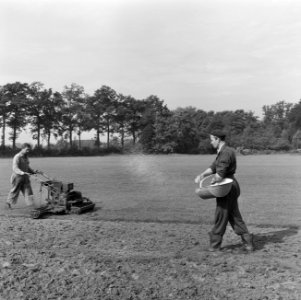 Recreatieterreinen, vliegvelden, sportvelden, gronden, graszoden, grasmatten, ko, Bestanddeelnr 165-0871