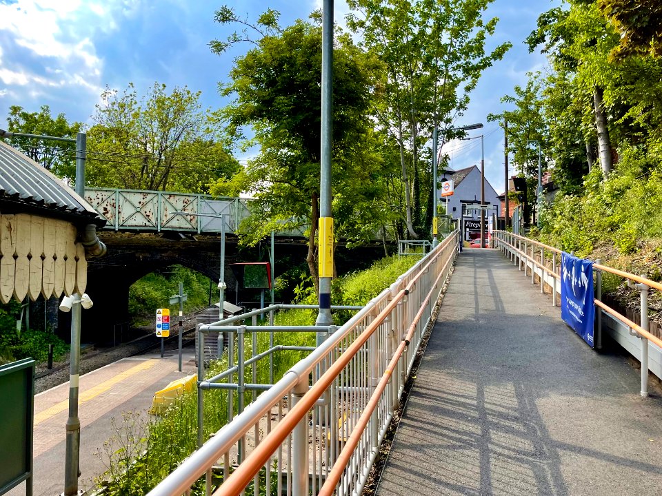 Ramp at Emerson Park station, up, 2021