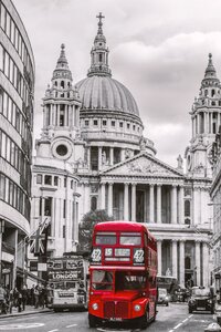St paul's cathedral double decker bus traffic photo