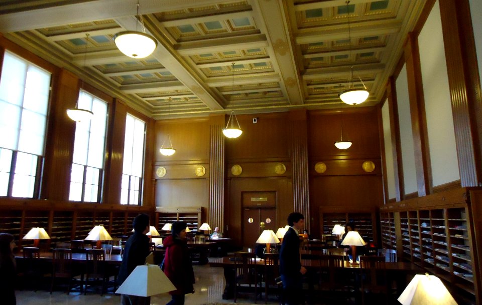 Reading room in Rush Rhees library at the University of Rochester