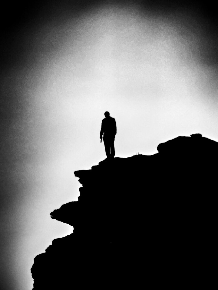 Rock standing black and white