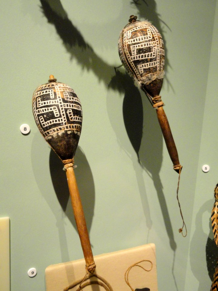 Rattles, Desana people, gourd with macaw feather - South American collection - Peabody Museum, Harvard University - DSC05686