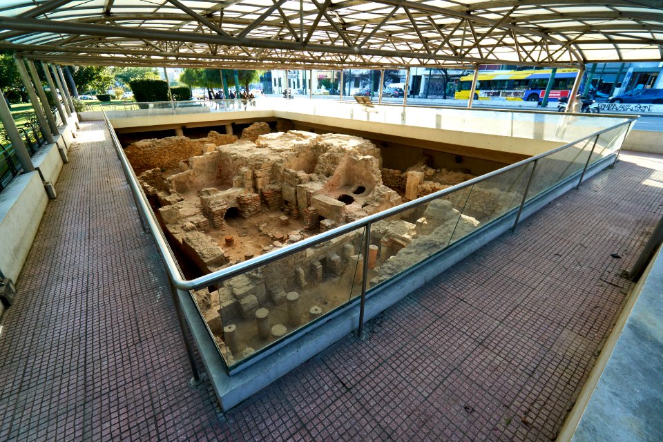 Remains of the Roman baths on Amalias Avenue on 26 February 2019