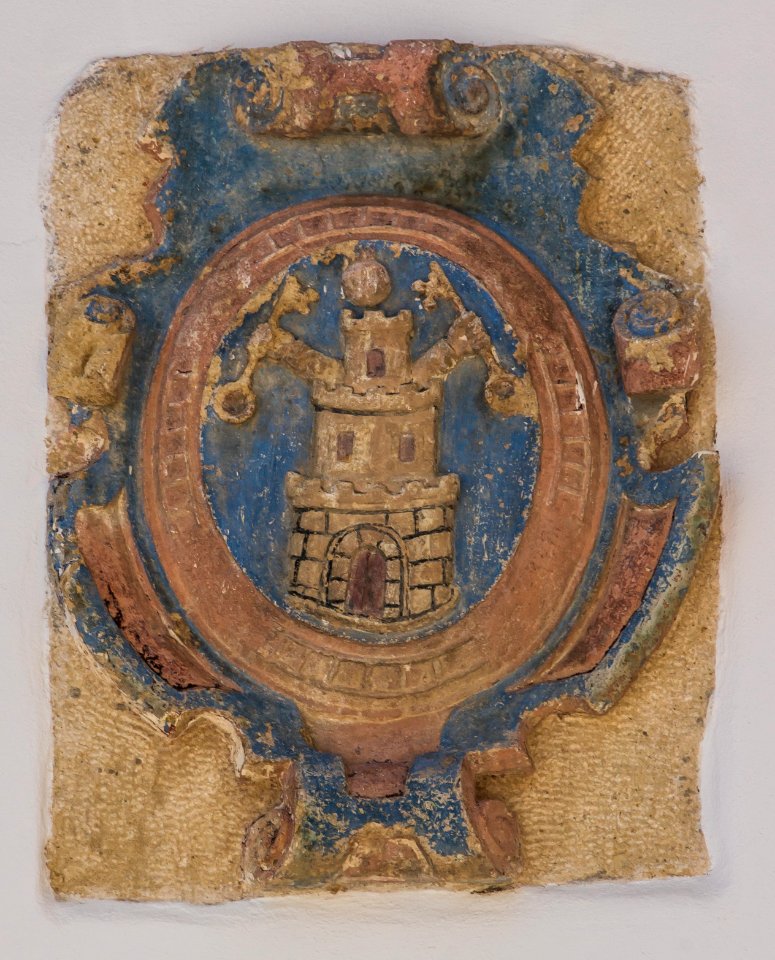 Relief painted coats of arms of Alhama de Granada, Andalusia, Spain