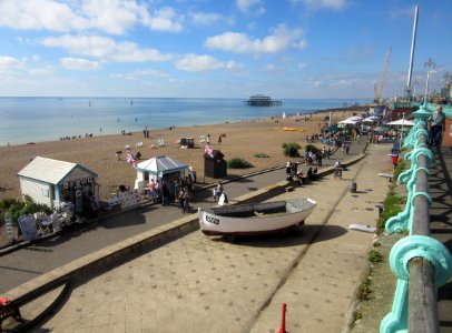 Remains of West Pier and Brighton Beach seen from King's Road, Brighton (September 2015)