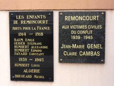 Remoncourt (M-et-M) plaques sur mairie, commémorant 3 guerres