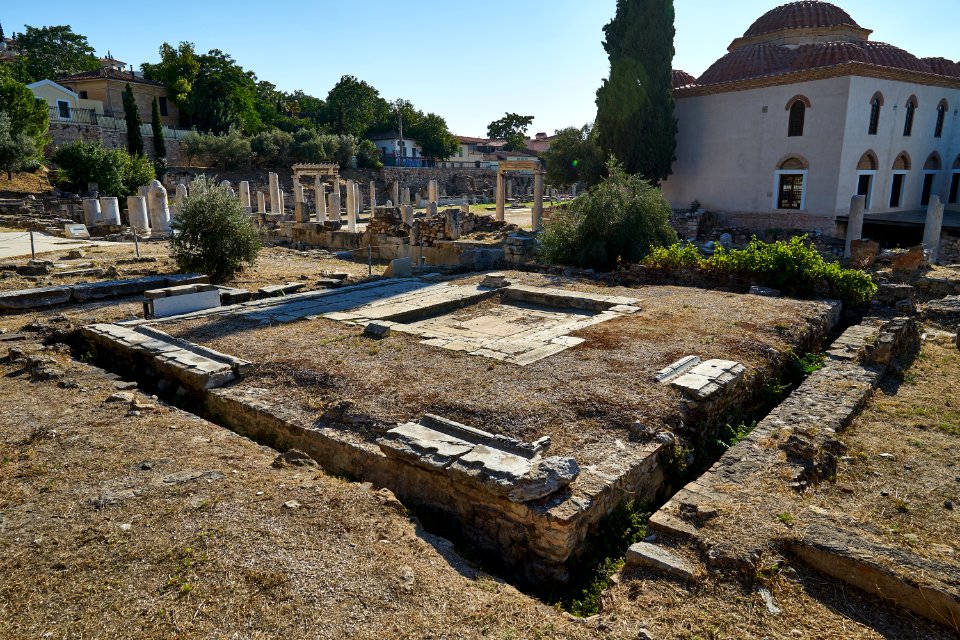 Remains of the public toilets (latrinae) in the Roman Agora of Athens on July 9, 2020