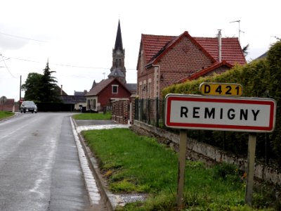 Remigny (Aisne) city limit sign