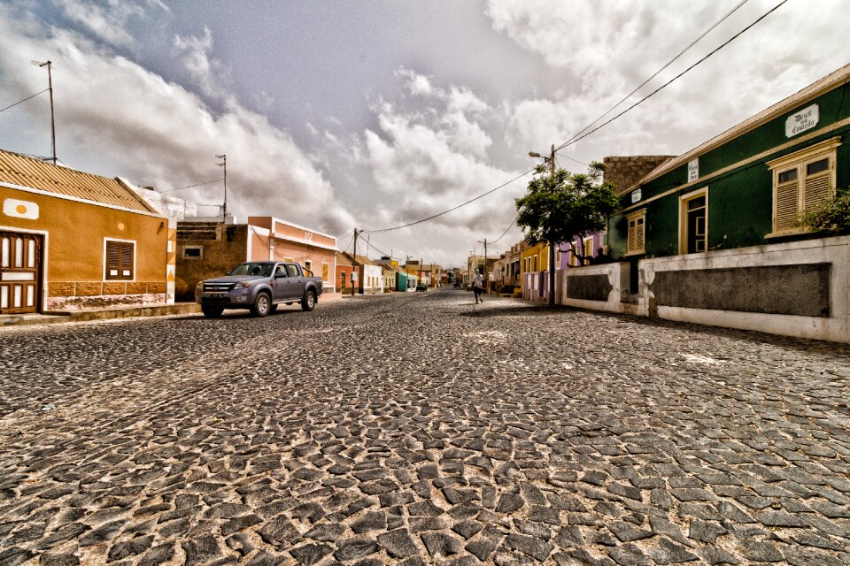 Town centre island cobblestones