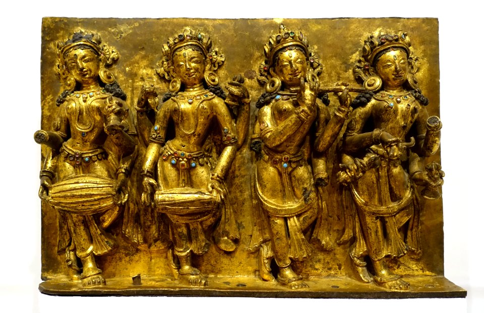 Relief with four goddesses, Densatil Monastery, Tibet, 1400s AD, gilt bronze, gemstones - Dallas Museum of Art - DSC05004