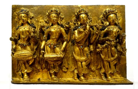 Relief with four goddesses, Densatil Monastery, Tibet, 1400s AD, gilt bronze, gemstones - Dallas Museum of Art - DSC05004