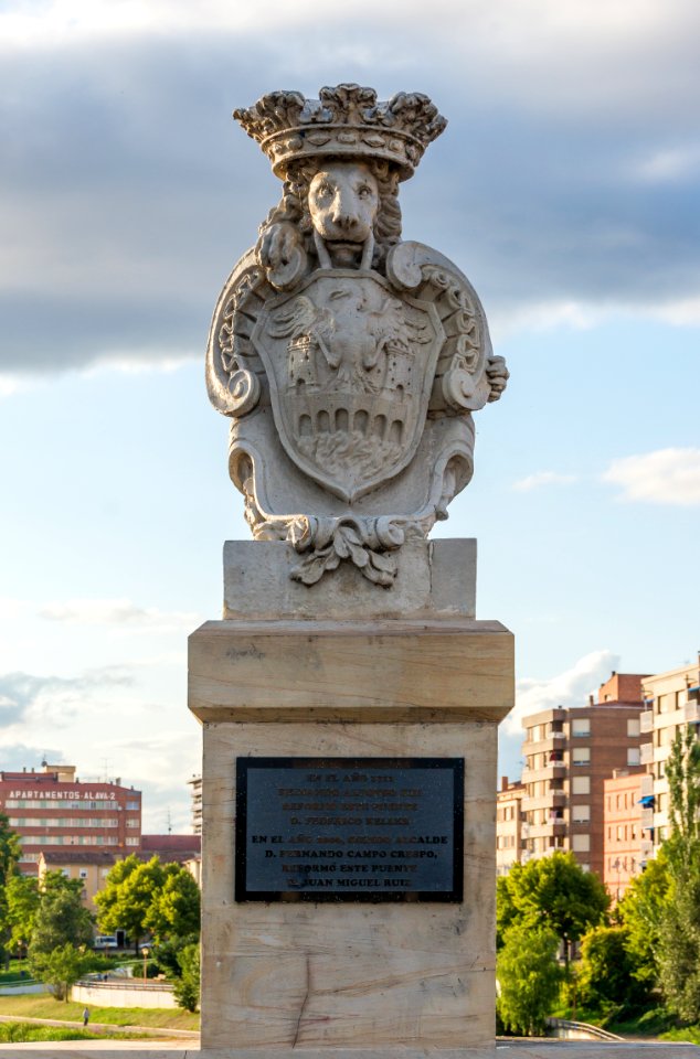 Relief CoA of city, Carlos III bridge, Miranda de Ebro, Spain