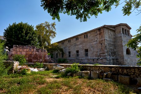 Remains of a wall on the backside of the Stoa of Attalus on August 13, 2020