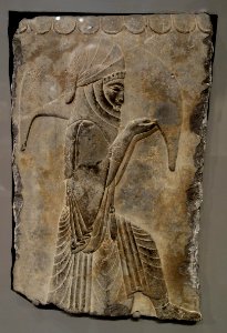 Relief with attendant bearing wineskin, Iran, Persepolis, Achaemenid period, about 480 BC - Cincinnati Art Museum - DSC03966