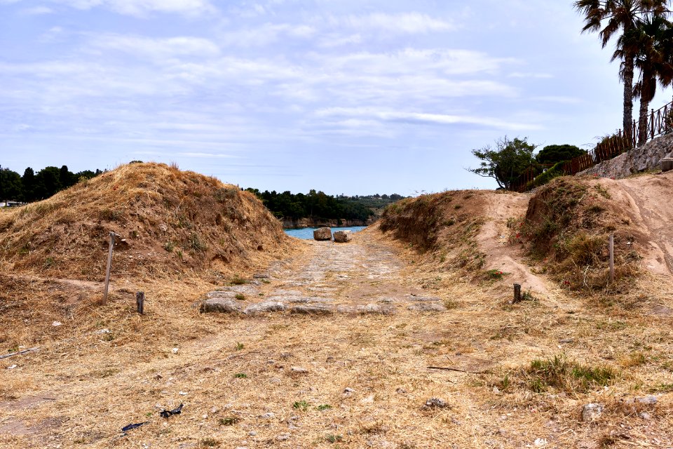 Remains of the ancient diolkos of Corinth on 22 May 2019