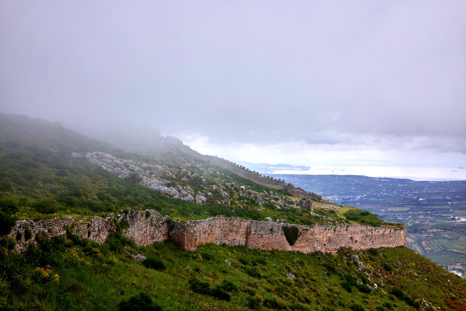Remains of the fortification wall of the Castle of Acrocorinth on 6 April 2019