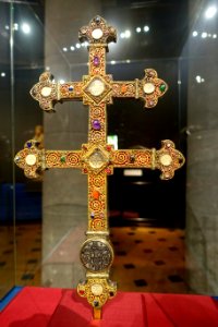 Reliquary cross from the Oignes treasure, by Hugo de Walcourt, c. 1228-1230 AD, wood, silver, niello, rock crystal, semi-precious stones - Cinquantenaire Museum - Brussels, Belgium - DSC08833 photo