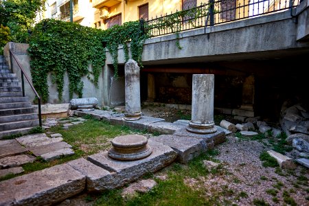Remains of a peristyle in the courtyard of the Church of Saint Catherine (Plaka) on August 13, 2020