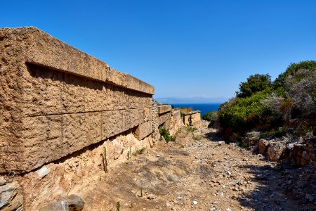 Remains of burial monuments on the ancient road at Rhamnous on July 22, 2020