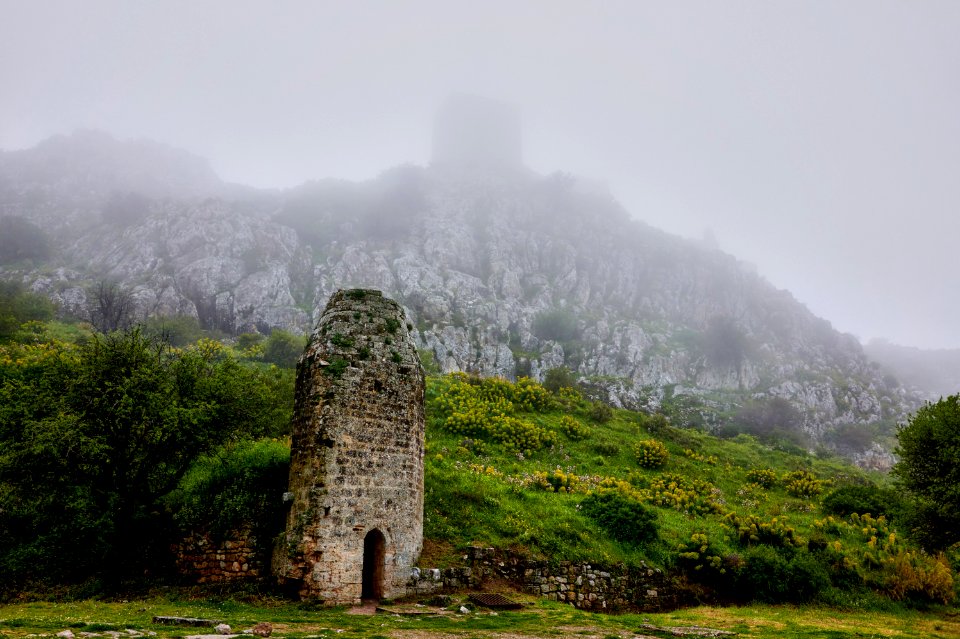 Remains of an Ottoman minaret in the Castle of the Acrocorinth on 6 April 2019