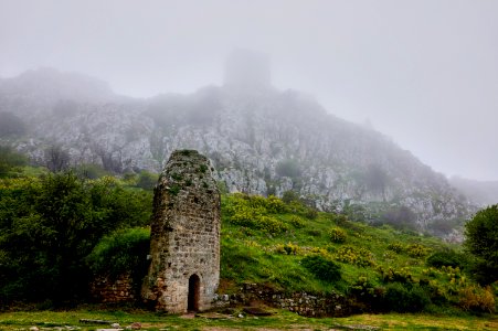 Remains of an Ottoman minaret in the Castle of the Acrocorinth on 6 April 2019